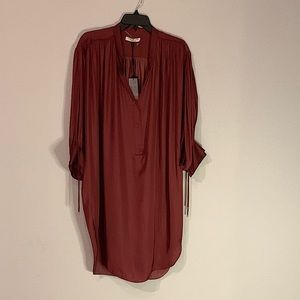 Halston Heritage Wine Comfortable Casual Shirtdress. Size Large.  New !